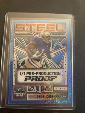 2025 Leaf Trinity Steel Football Jonah Coleman 1/1 Blue Pre-production Proof Rc